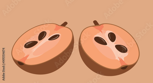 Two Slices Of Custard Apple On Beige Background