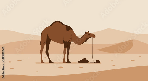 Pixel Art Camel In Desert Landscape
