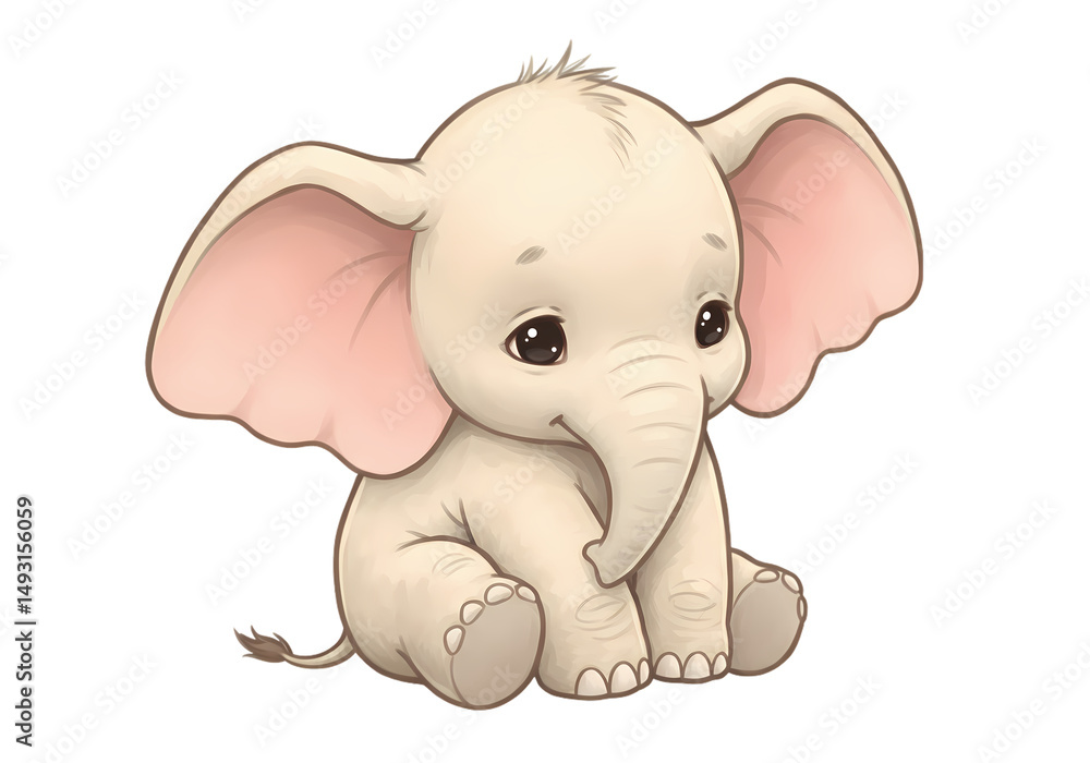 Fototapeta premium Adorable Baby Elephant Illustration Cute Cartoon Elephant Image isolated on transparent background
