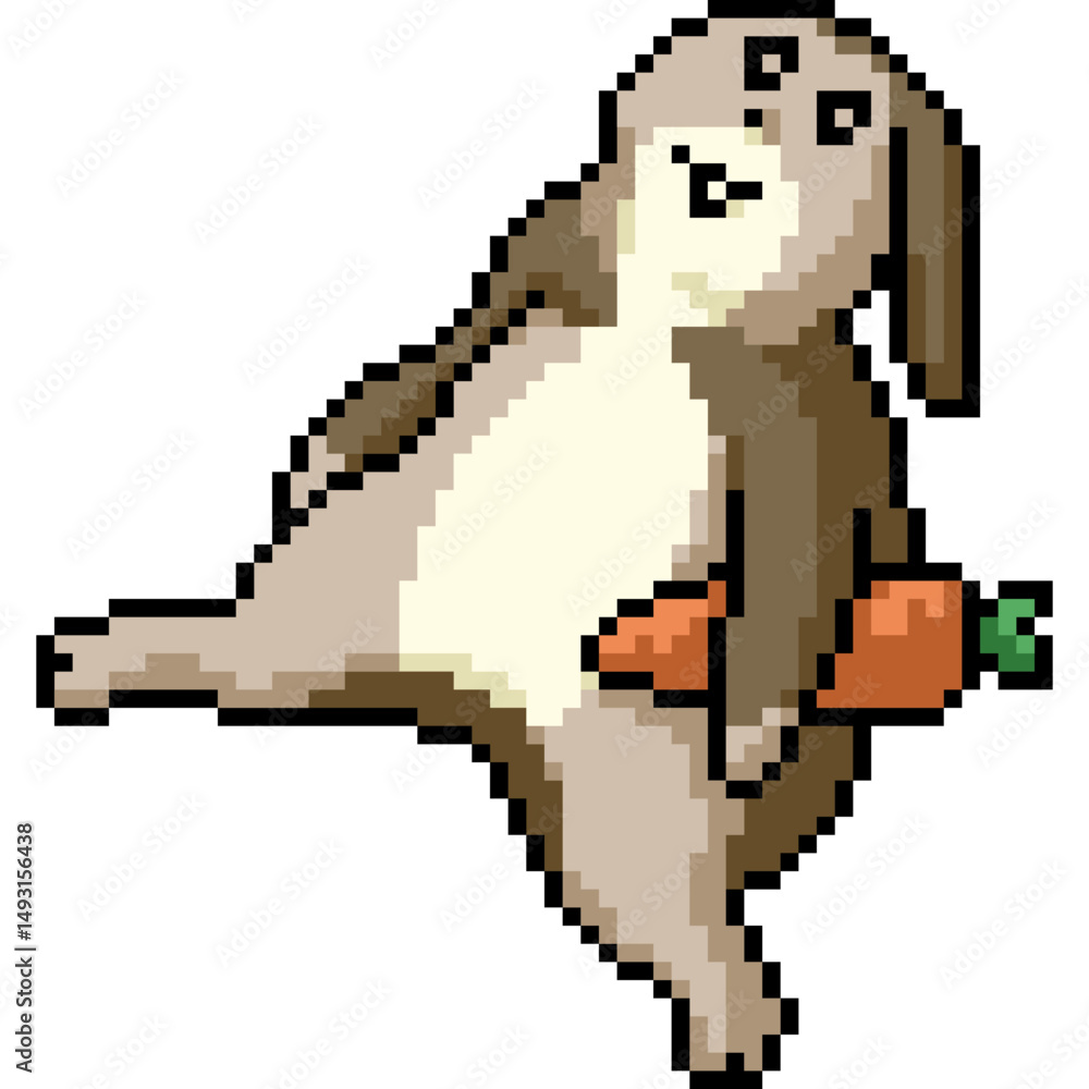 Fototapeta premium pixel art of lazy rabbit sit relax