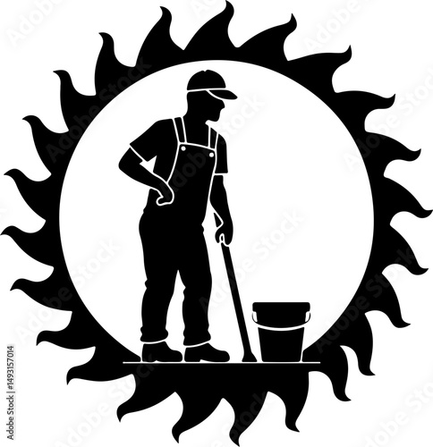 Cleaning Worker Emblem with Sunburst Design"