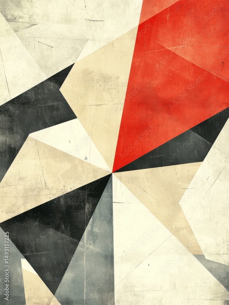 Abstract Geometric Composition Featuring Triangles and Angular Shapes in Red Black and Beige Tones Artistic Style Abstract Geometric Composition Featuring Triangles and Angular Shapes in Red Black and Beige Tones Artistic Style