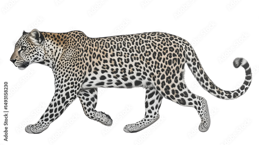 Obraz premium A leopard walking, a leopard walking scene, a leopard walking in the jungle, the king of the jungle walking, the charming walk of a leopard, on a transparent backgrounds