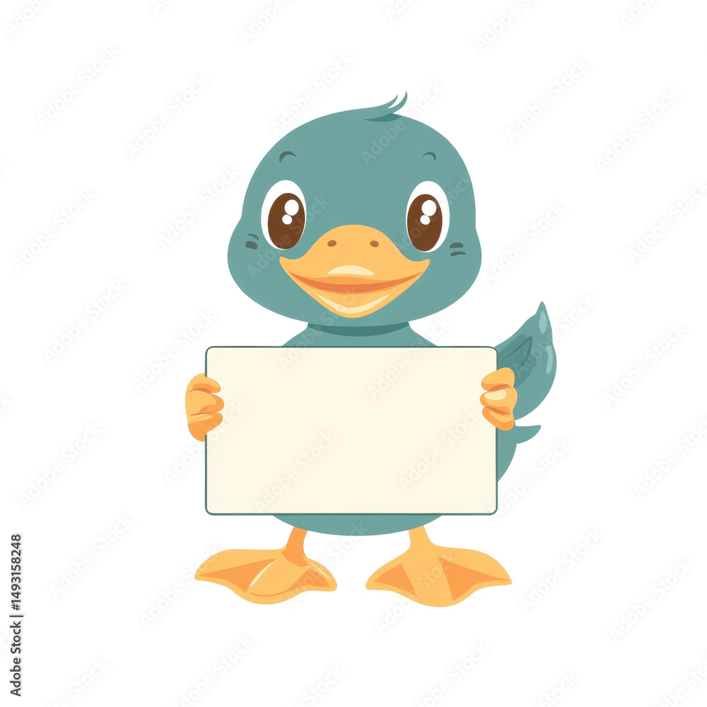 Adorable pink duckling holding a blank sign ready for custom messages Adorable pink duckling holding a blank sign ready for custom messages