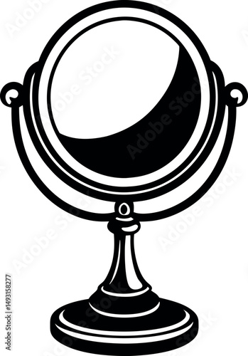 Vintage swivel mirror with ornate stand in black and white vector art vector silhouette Generative AI