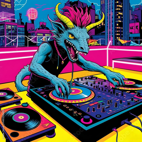 DJ lizard with horns