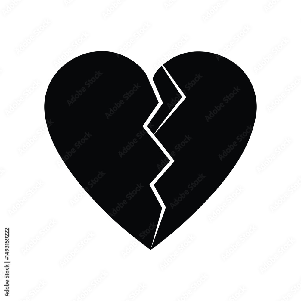 Flat and Minimal Broken heart logo vector illustration isolated on white background Flat and Minimal Broken heart logo vector illustration isolated on white background