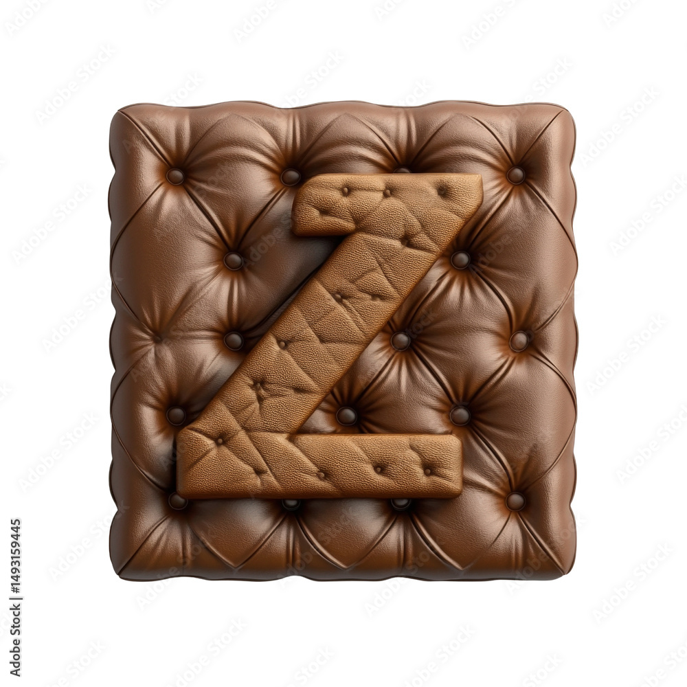 Obraz premium Luxurious upholstered headboard with tufted brown leather and large decorative letter Z design