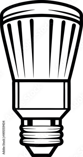 Black and white line drawing of an LED light bulb showing detail vector silhouette Generative AI