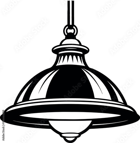 Black and white pendant lamp with dome shade for home decor vector silhouette Generative AI