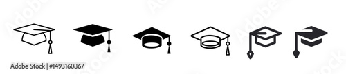 Set of toga hat graduation icon, stroke and filled style