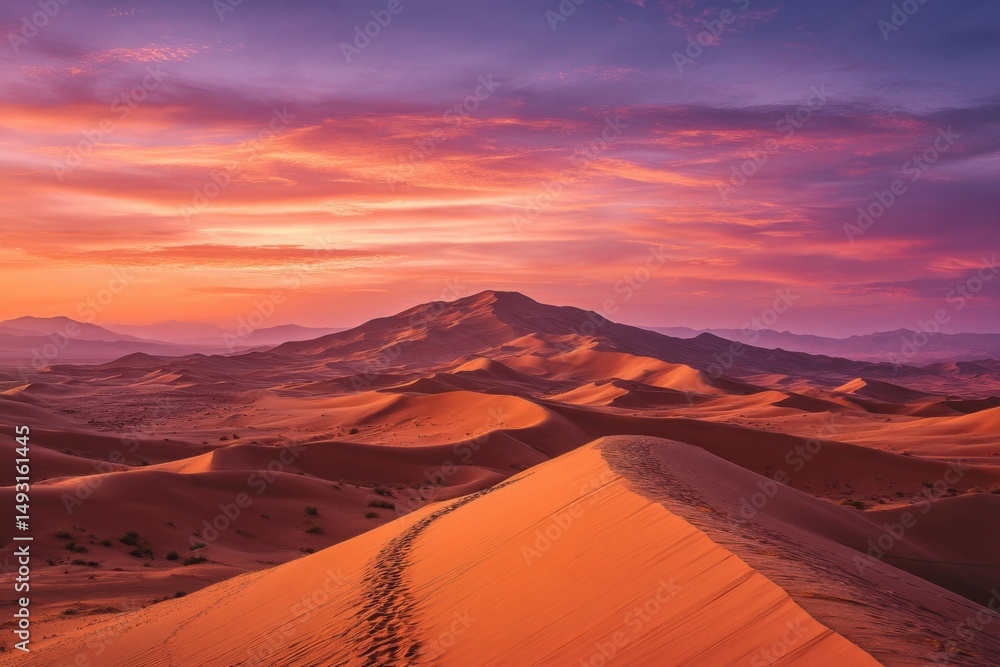 Majestic Sand Dunes at Sunset in Desert Landscape, Representing Exploration and Environmental Conservation, With Vibrant Sky and Warm Color Palette : Generative AI Majestic Sand Dunes at Sunset in Desert Landscape, Representing Exploration and Environmental Conservation, With Vibrant Sky and Warm Color Palette : Generative AI