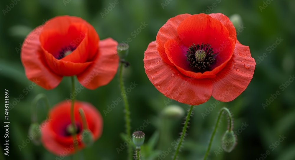 Obraz premium poppy, poppies, red poppy, Vibrant Red Poppies in a Field