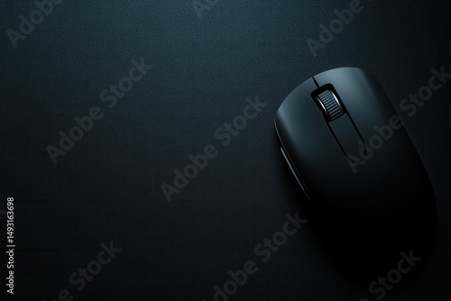 Minimalist Black Computer Mouse on Textured Surface Showcasing Modern Technology and Sleek Design, Ideal for Digital Workspace and Technology Photography