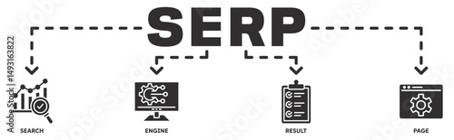 SERP banner web icon vector illustration concept with icon of search, engine, result, page
