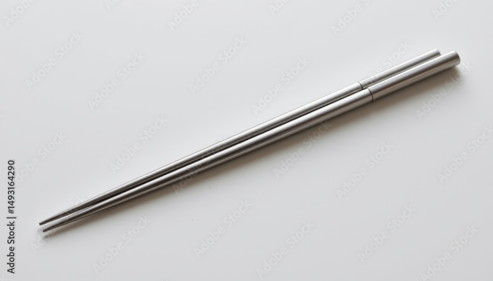 pair of stainless steel chopsticks, polished surface, no logo, aligned side by side, isolated on white background, centered composition, soft lighting, 8k hyper realistic detail. pair of stainless steel chopsticks, polished surface, no logo, aligned side by side, isolated on white background, centered composition, soft lighting, 8k hyper realistic detail.