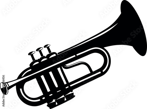 Bold black and white trumpet illustration for musical applications and designs vector silhouette  