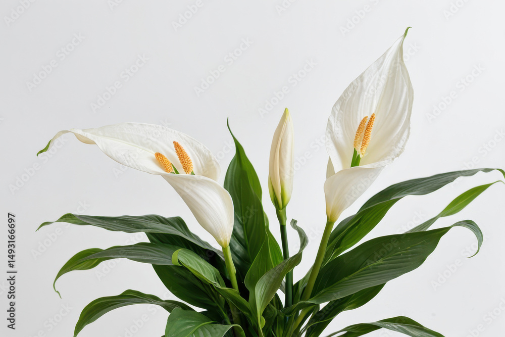 Obraz premium A small potted plant with white flowers sits on a table, ready to be admired