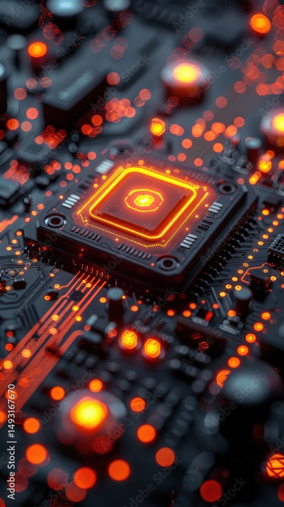 Fototapeta premium Luminous Quantum Computer Core Close-up of Advanced Circuitry