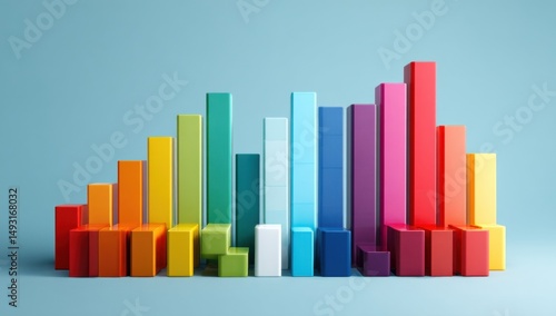 Colorful Bar Graph on Blue Background, Illustrating Data Analysis and Business Growth, Representing Financial Performance and Market Trends : Generative AI