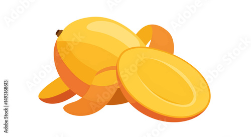 Pixel Art Illustration Of Sliced Mango On White Background