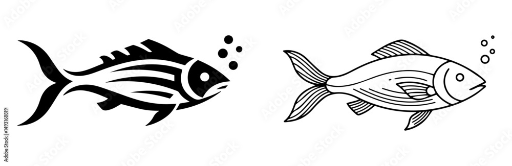 Fototapeta premium fishes swimming graphic black sketch vector design