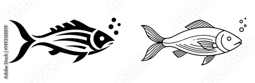 fishes swimming graphic black sketch vector design