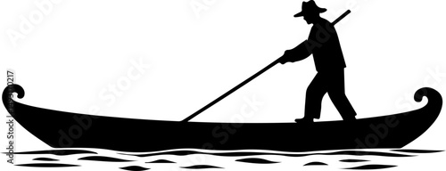 Silhouette of Gondolier on Boat

