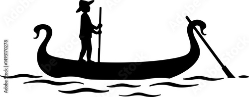Silhouette of Gondolier on Boat


