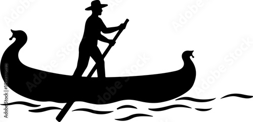 Silhouette of Gondolier on Boat

