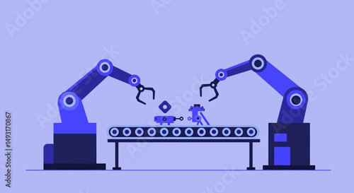 Pixel Art Industrial Robots On Conveyor Belt