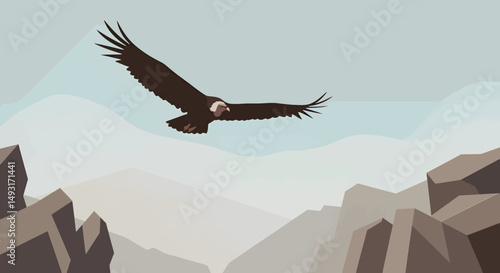 Pixel Art Condor Soaring Over Mountains