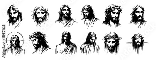 jesus portrait engraving vector silhouette