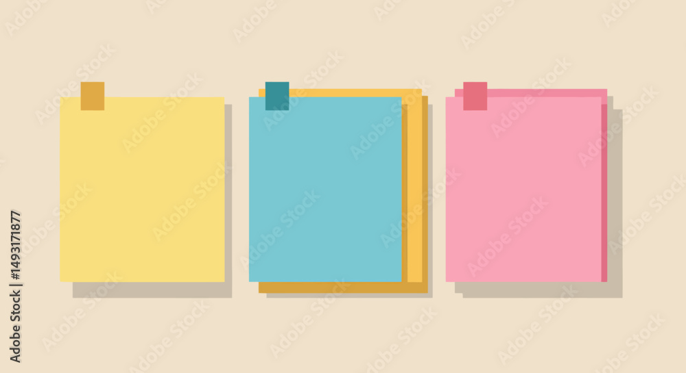 Three Pastel Sticky Notes On Beige Background Three Pastel Sticky Notes On Beige Background
