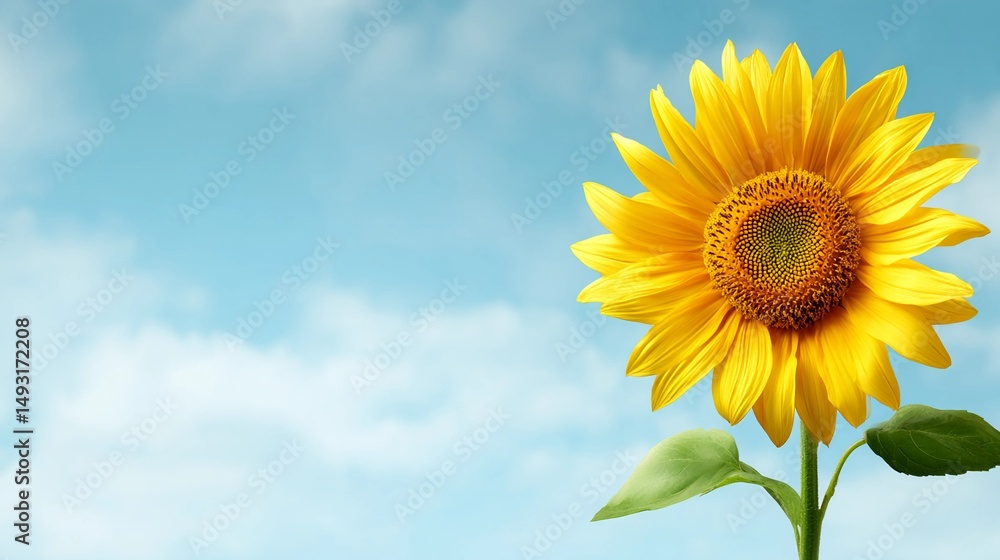 Radiant sunflower against a serene blue sky - bright summer optimism Radiant sunflower against a serene blue sky - bright summer optimism