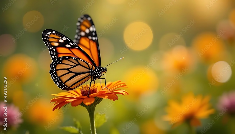 Naklejka premium Monarch butterfly on orange flower
