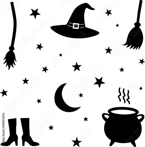 Witch Flying with Cat Silhouette