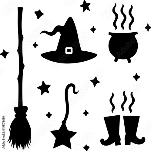 Witch Flying with Cat Silhouette