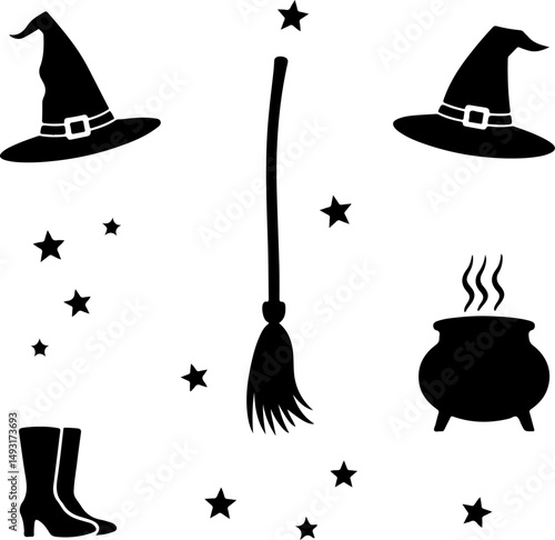 Witch Flying with Cat Silhouette