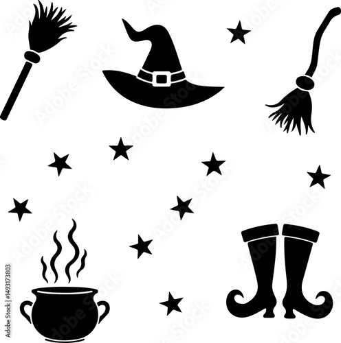 Witch Flying with Cat Silhouette