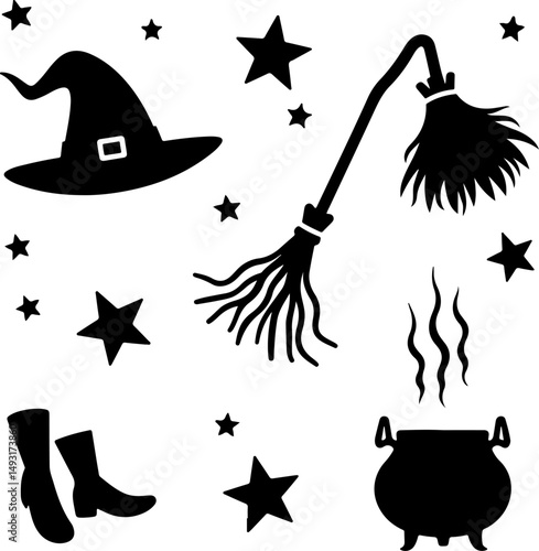 Witch Flying with Cat Silhouette