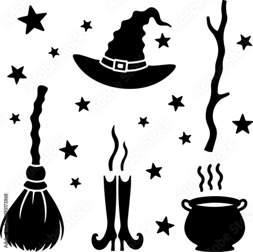 Witch Flying with Cat Silhouette