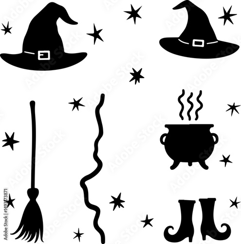 Witch Flying with Cat Silhouette