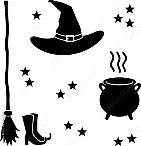 Witch Flying with Cat Silhouette