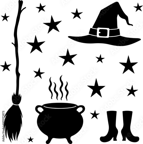 Witch Flying with Cat Silhouette