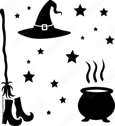 Witch Flying with Cat Silhouette