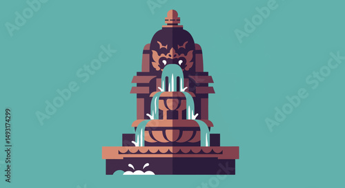 Pixel Art Fountain With Water Spouting