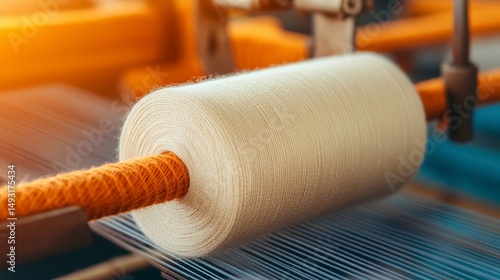 Wallpaper Mural Close-Up of Cotton Thread Being Woven into Fabric on Textile Loom in Vibrant Colors and Textures Torontodigital.ca