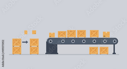 Animated Conveyor Belt Moving Boxes