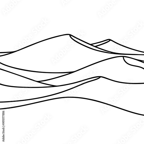 Desert landscape, line art, black and white, for design